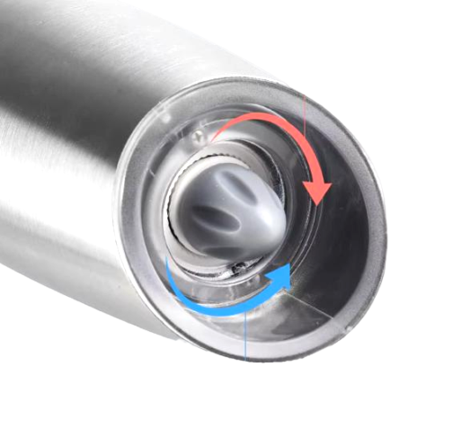Electric gravity grinder set on charging dock